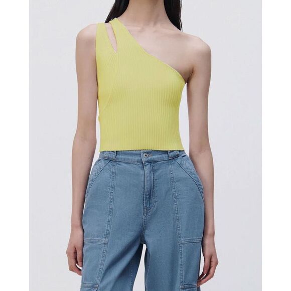 Jonathan Simkhai NWT Lemoncello Ribbed Single Shoulder Jenni Tank Size L - Picture 2 of 5